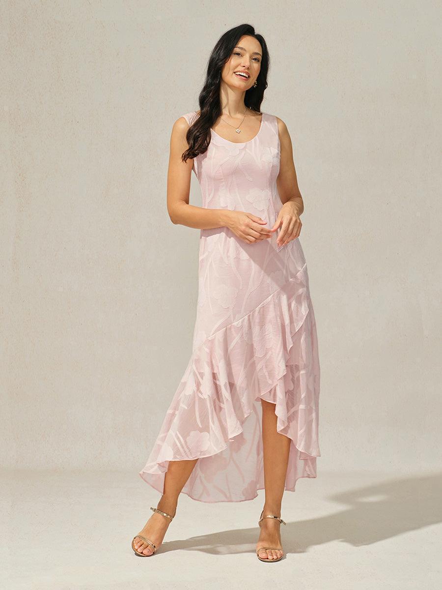 Floral Chiffon Evening Gown with Asymmetrical Hem