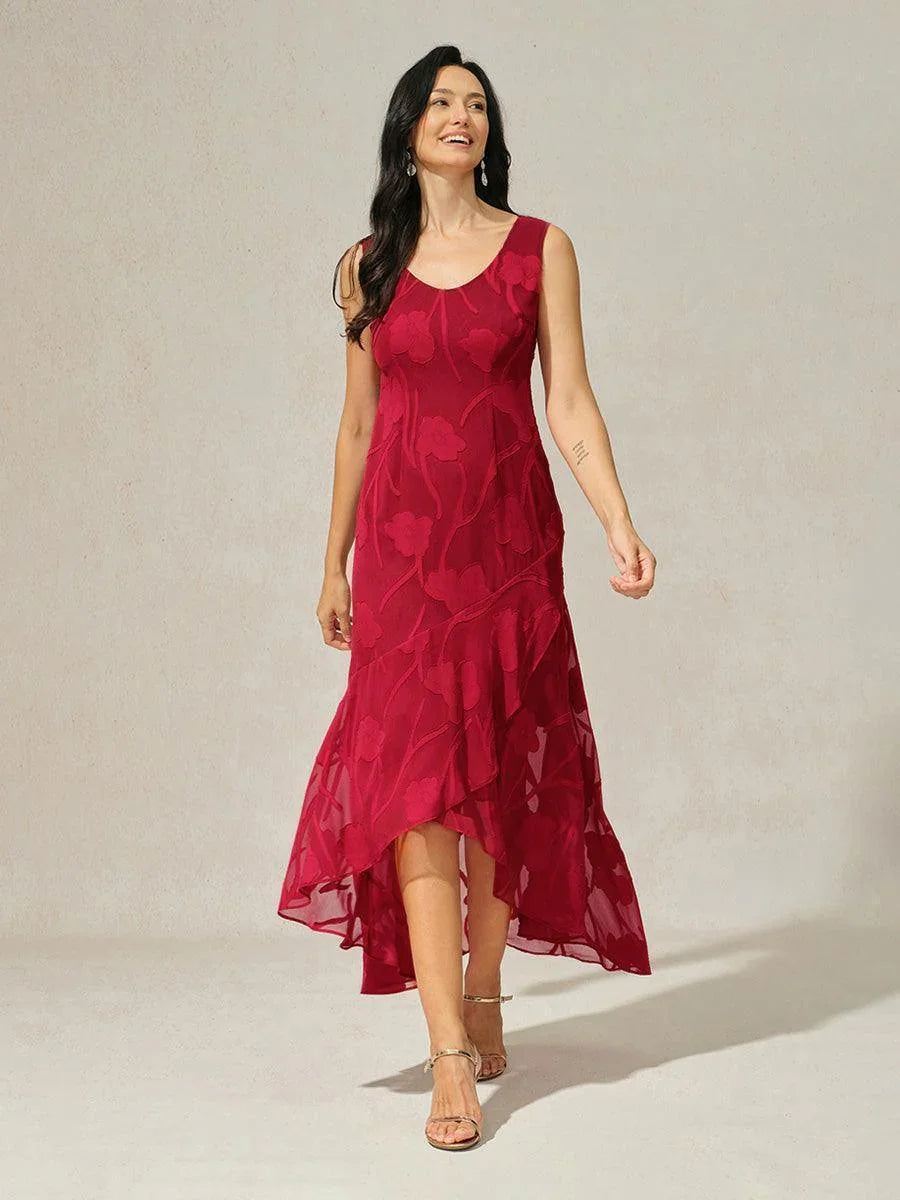 Robe de soirée en mousseline de soie bleu marine à ourlet asymétrique