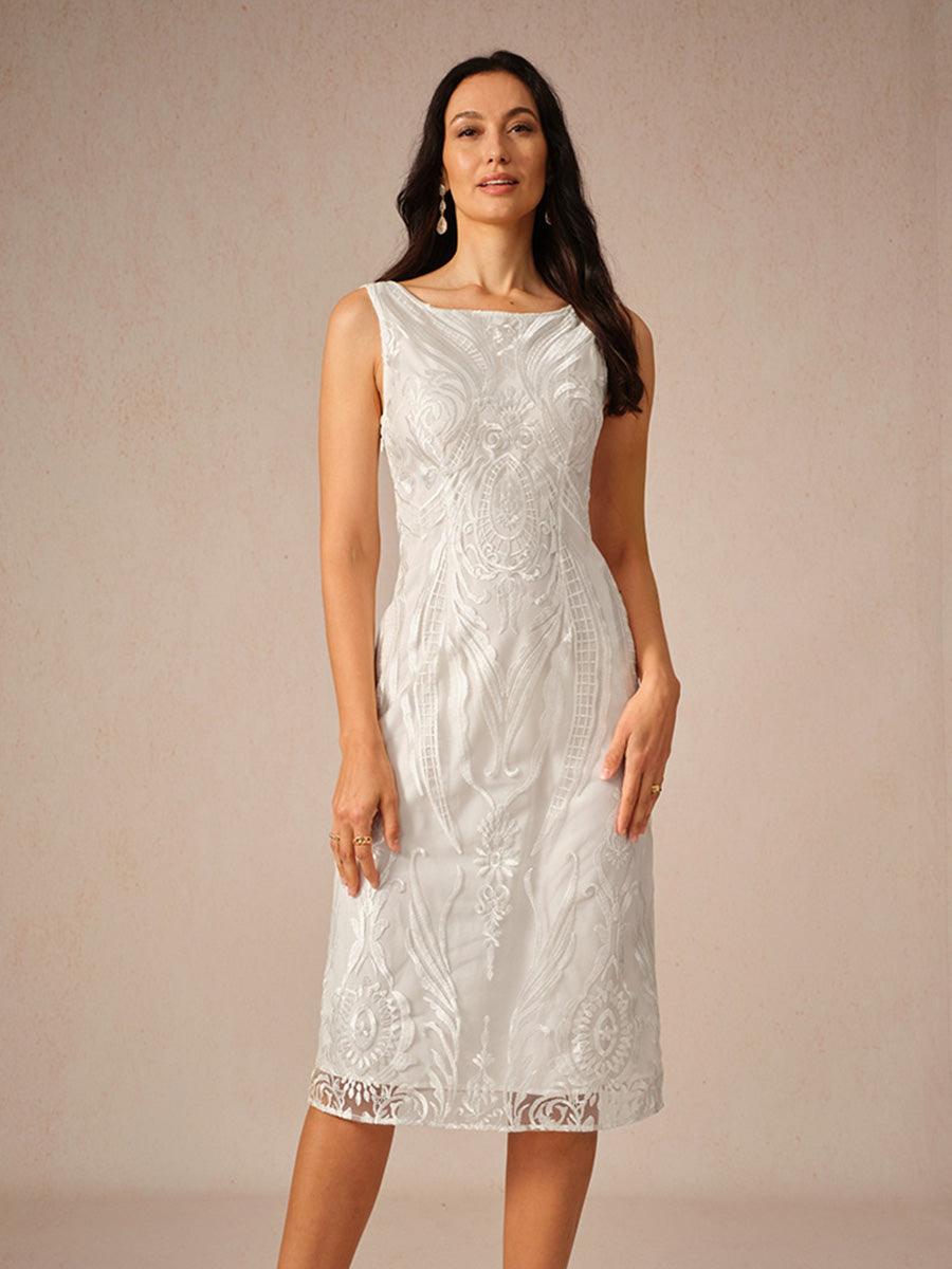 Robe sans manches à col bateau en dentelle brodée
