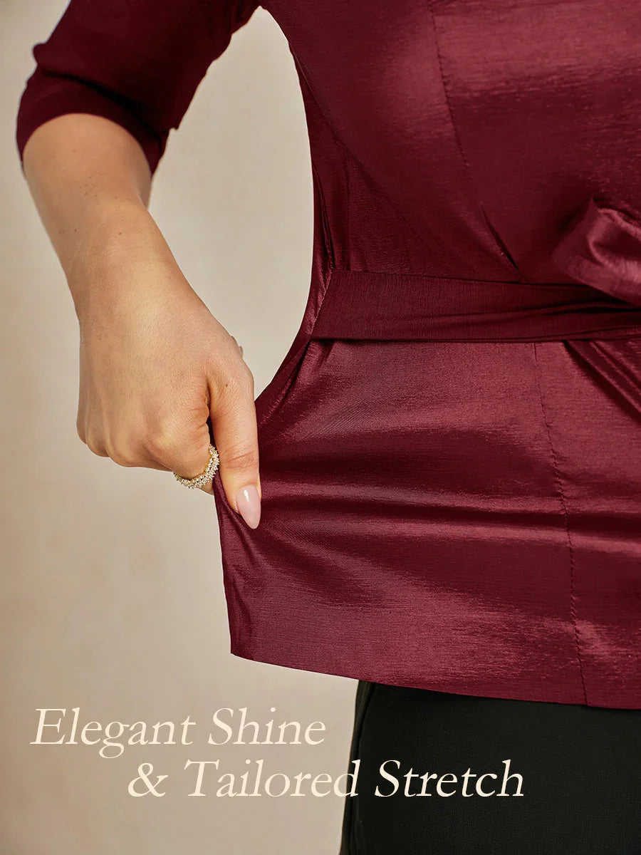 Chemisier en taffetas extensible à manches 3/4 avec lien à la taille