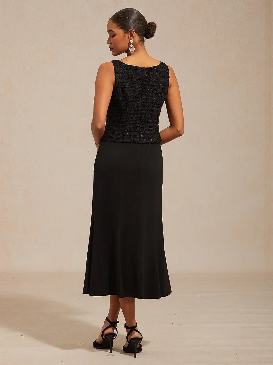 Robe De Printemps Sans Manches À Encolure Carrée Avec Corsage En Tweed