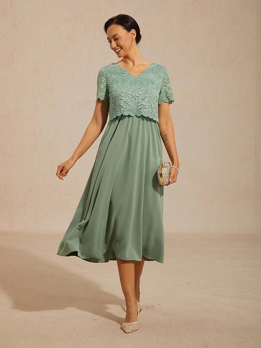 Lace A-Line Midi Dress with Side Pockets Lace A-Line Midi Dress with Side Pockets
