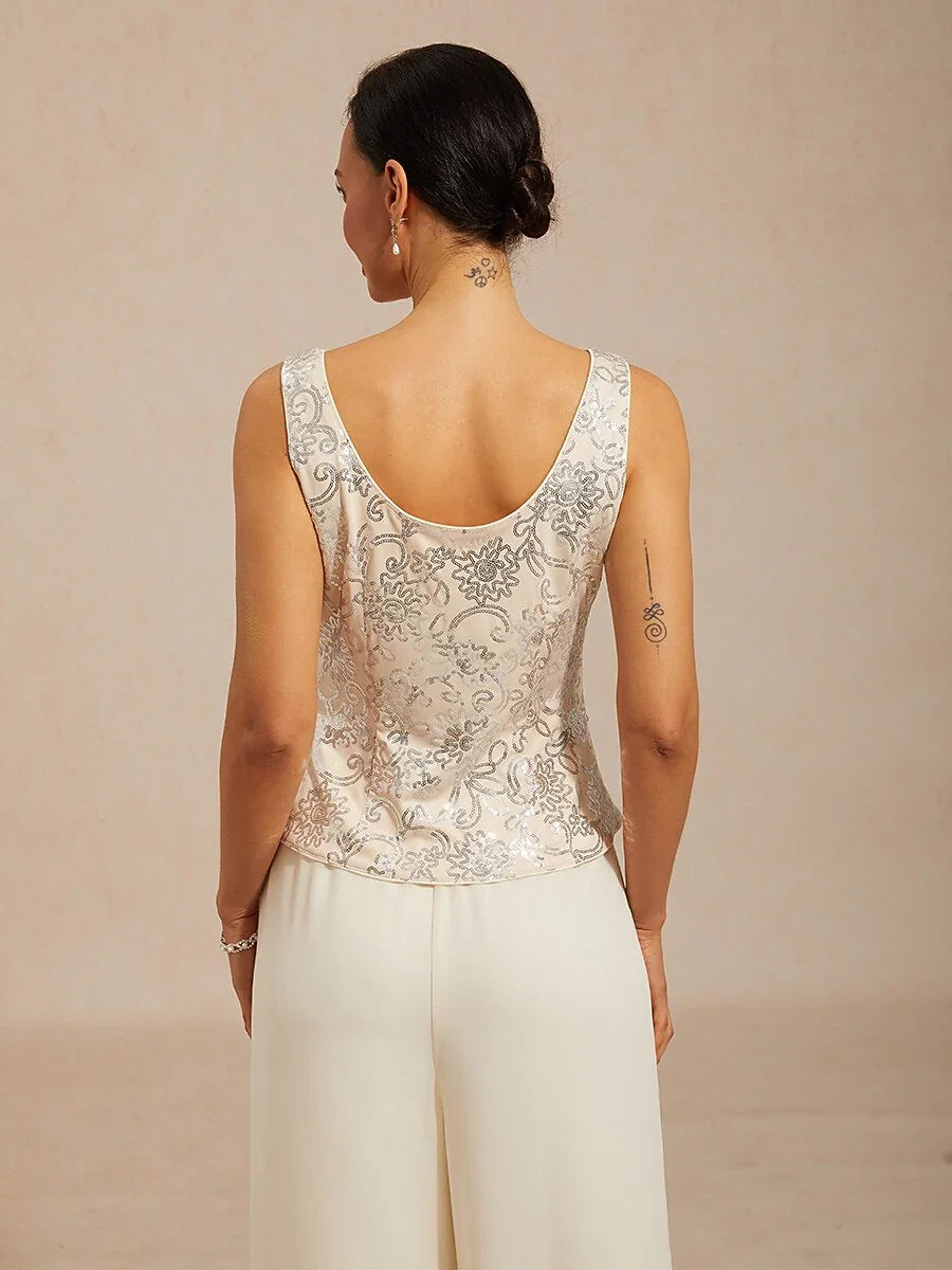 Elegant Mandarin Collar Sequin Twinset