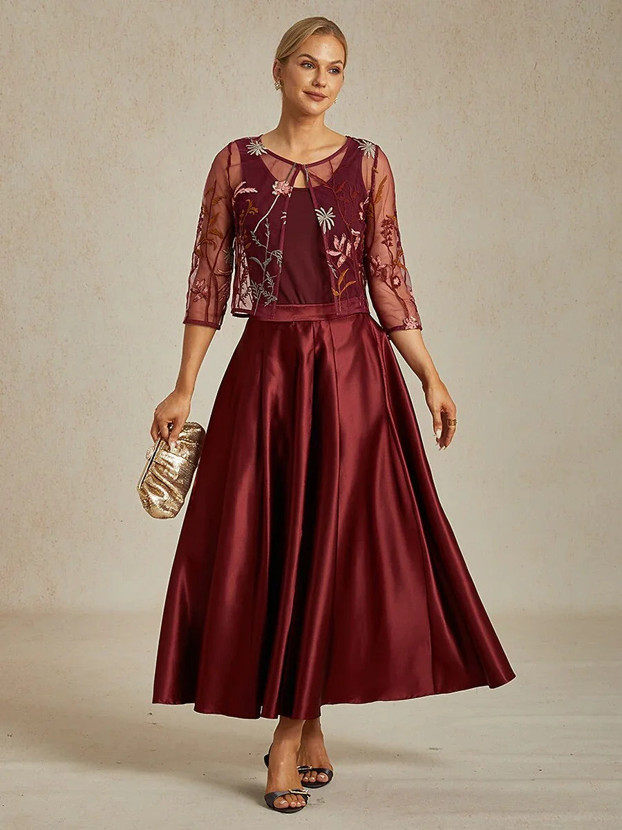 Floral Embroidered Lace Jacket with Rhinestone Button