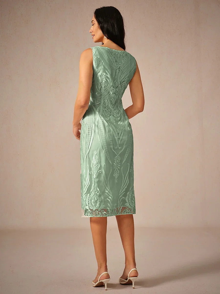Embroidery Lace Boat Neck Sleeveless Dress
