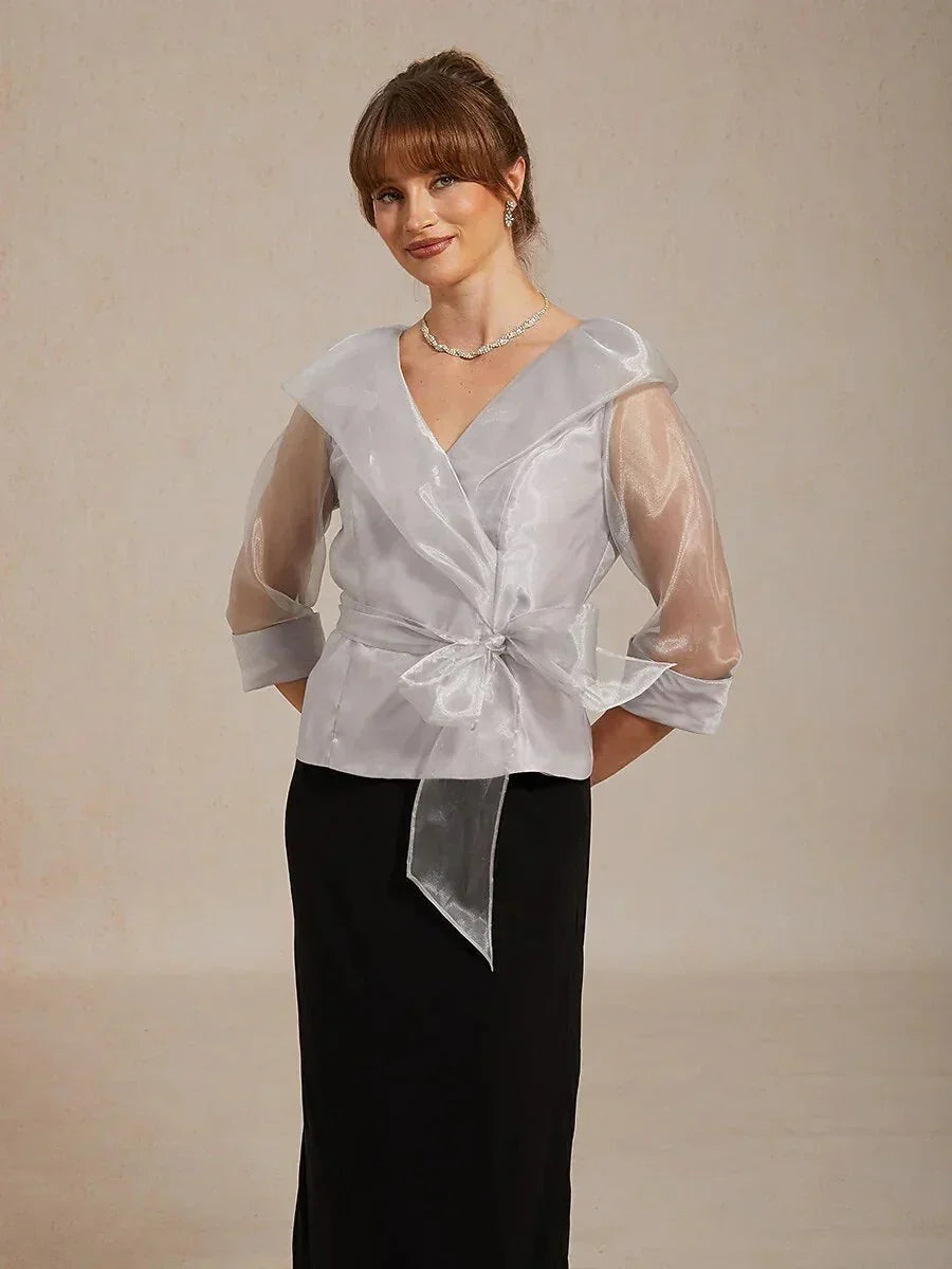 Blouse Habillée en Organza Transparent à Col avec Nœud