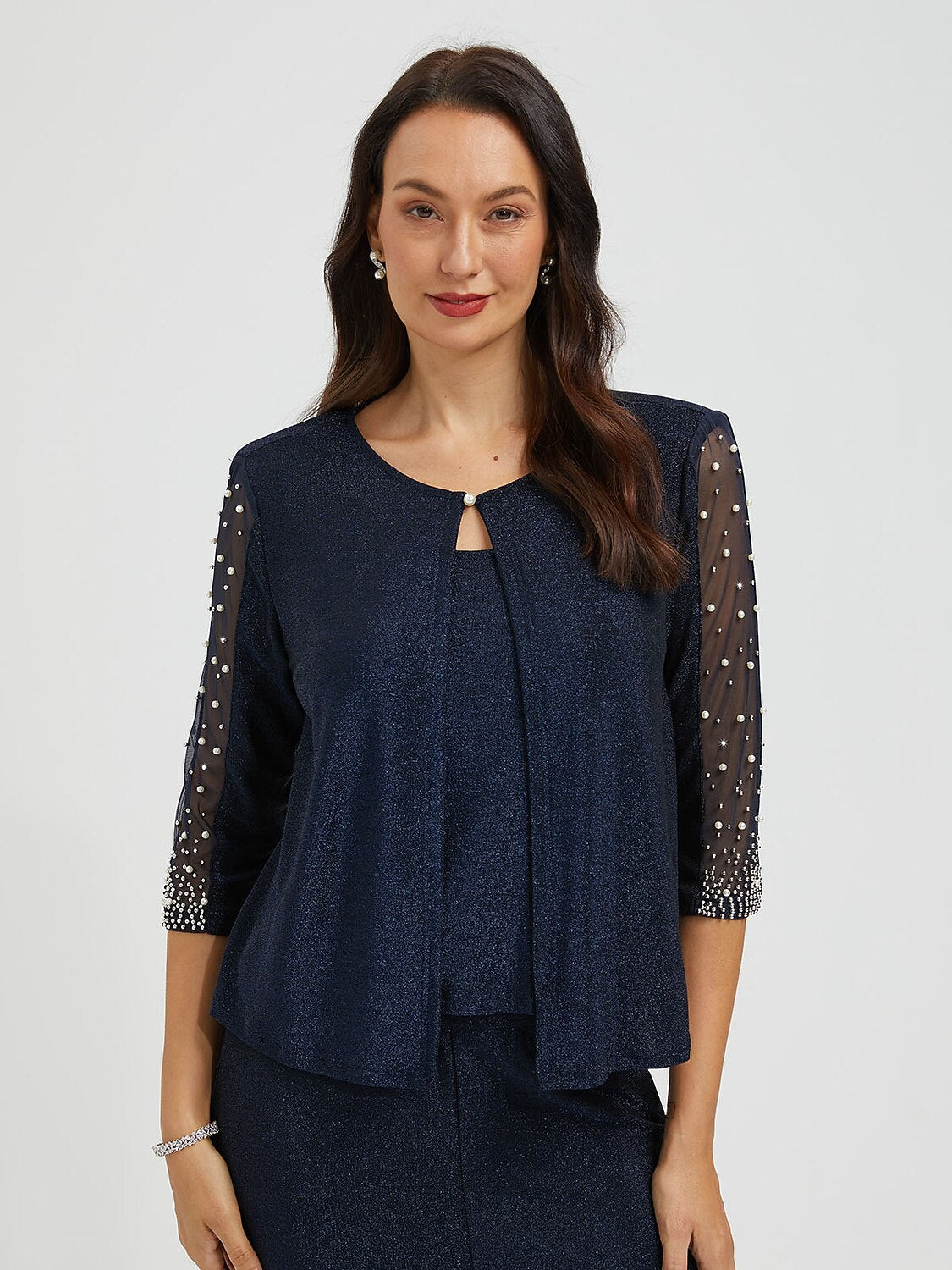 Beaded Metallic Knit Blouse