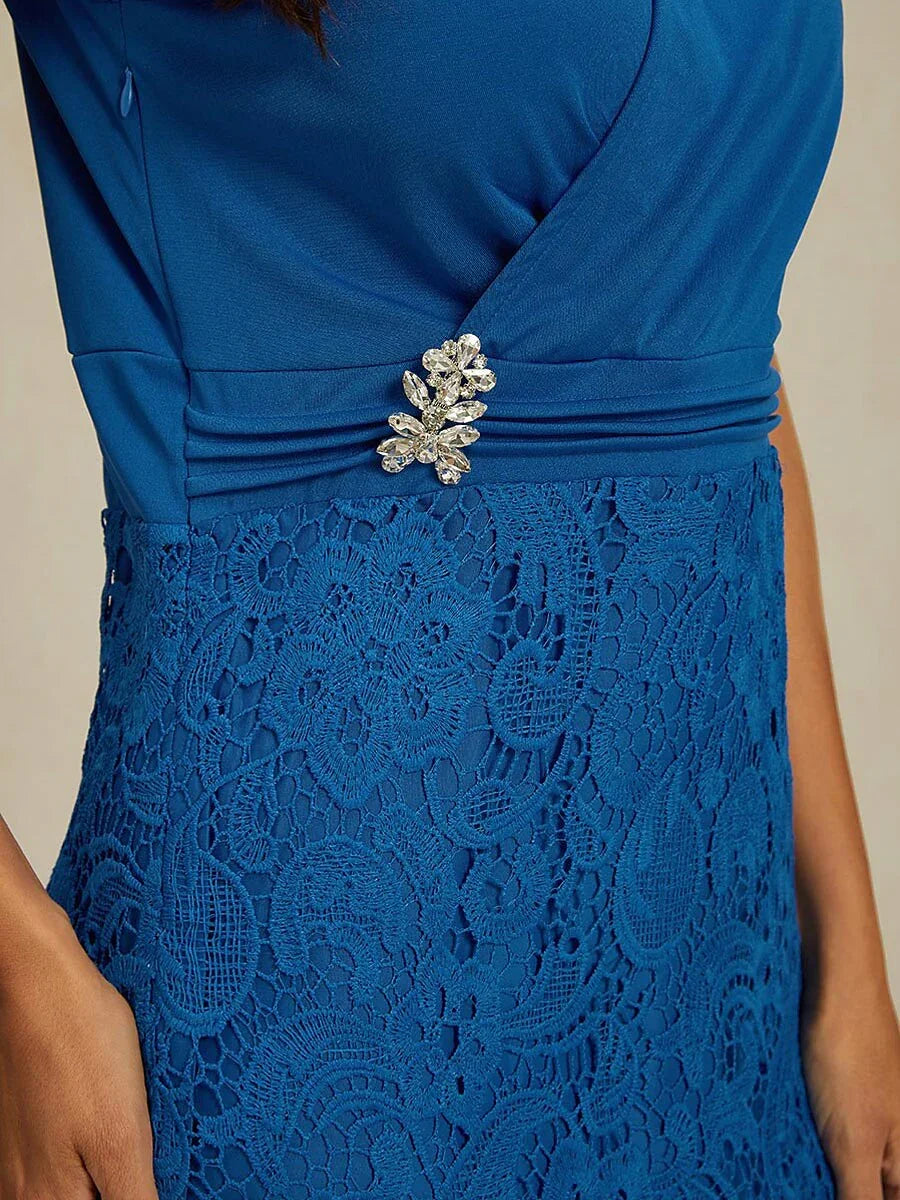 Lace Knee Length Dress With Sheer Chiffon Jacket