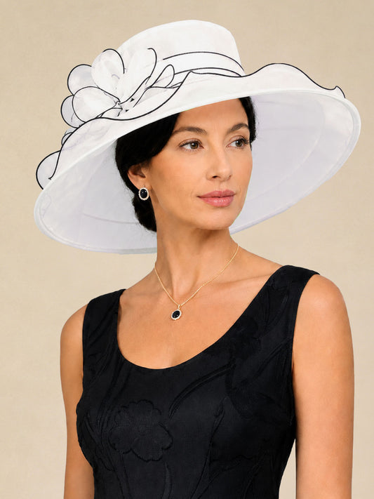 Organza Floral Wide Brim Fascinator Hat