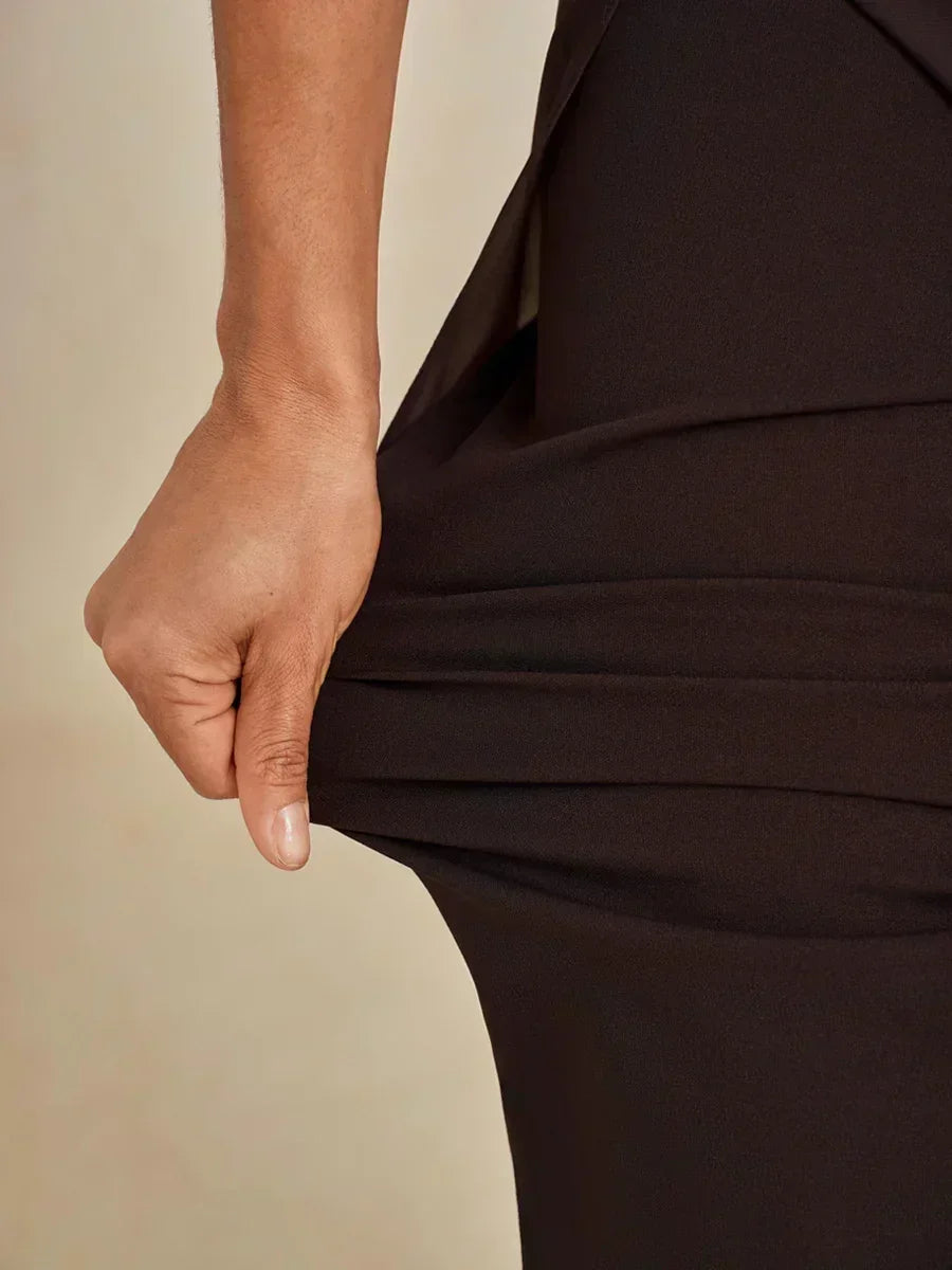 Pantalón de pierna recta con sobreposición de pierna dividida de gasa