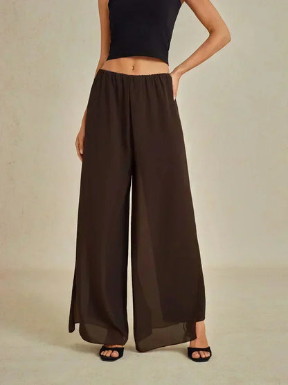 Straight Leg Pant With Chiffon Split Leg Overlay