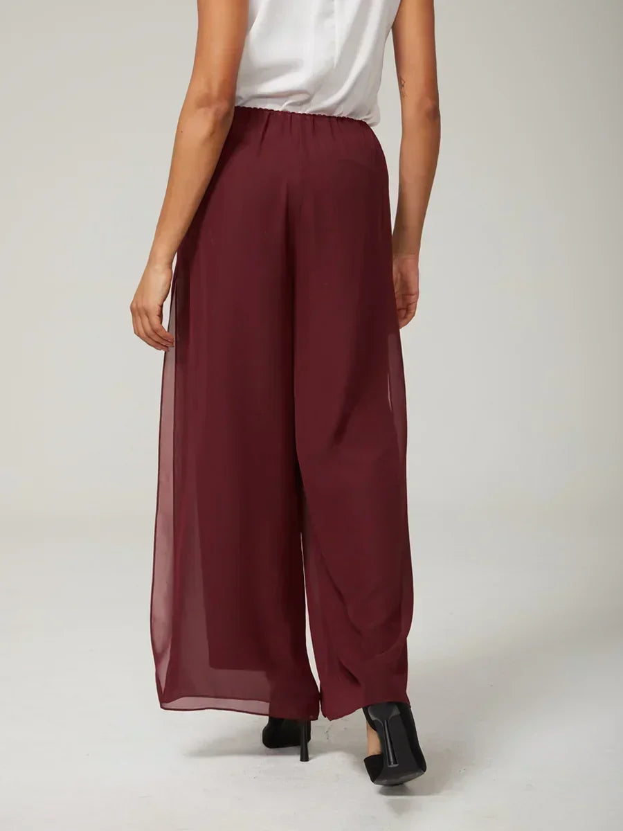 Hose mit geradem Bein und Chiffon-Überzug mit Schlitz am Bein