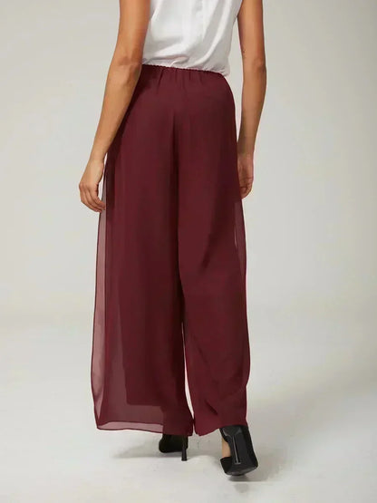 Pantalon droit avec superposition de jambes fendues en mousseline