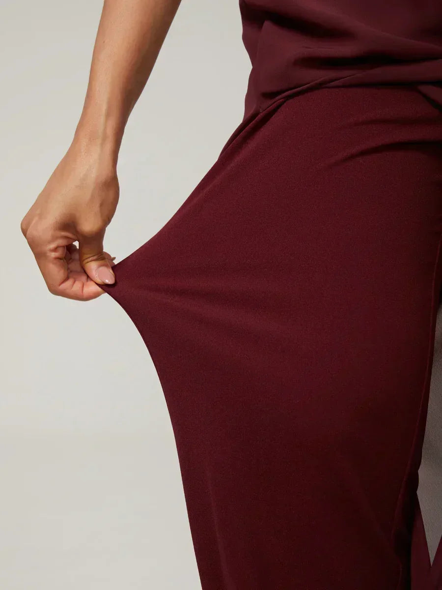 Pantalón de pierna recta con sobreposición de pierna dividida de gasa