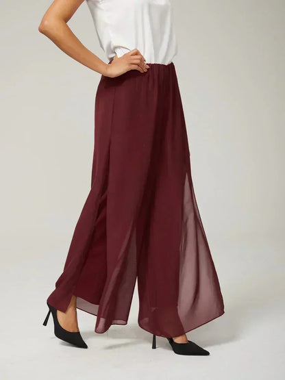 Hose mit geradem Bein und Chiffon-Überzug mit Schlitz am Bein