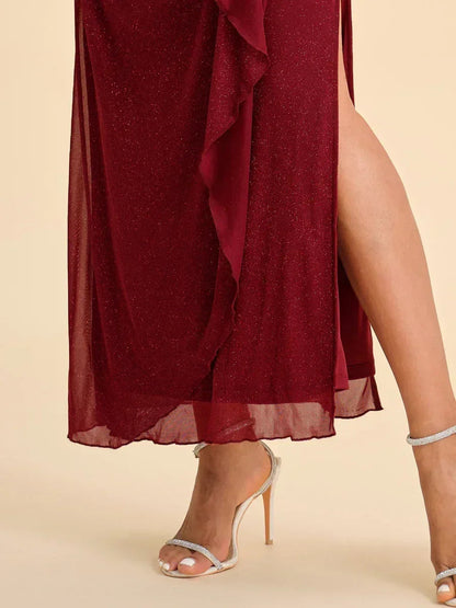 Vestito in rete glitterata con spalle scoperte e lunghezza alla caviglia
