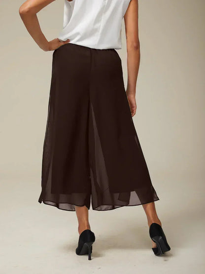 Cropped Length Straight Leg Pant With Chiffon Split Leg Overlay