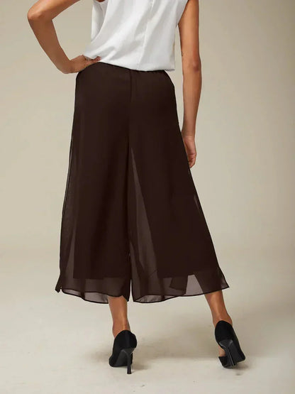 Cropped Length Straight Leg Pant With Chiffon Split Leg Overlay