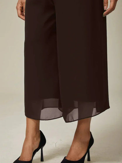 Cropped Length Straight Leg Pant With Chiffon Split Leg Overlay
