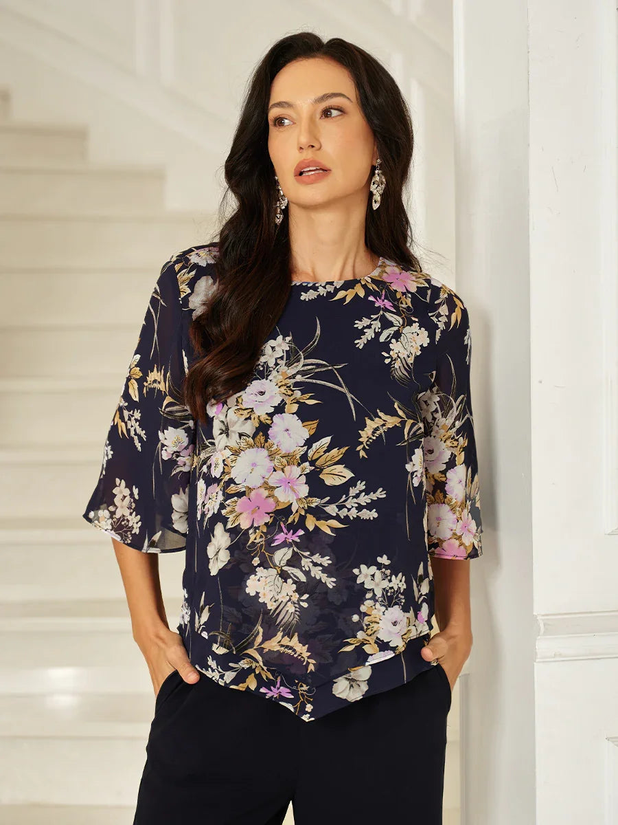 Floral Chiffon Top with Layered Hem