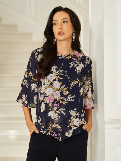 Floral Chiffon Top with Layered Hem