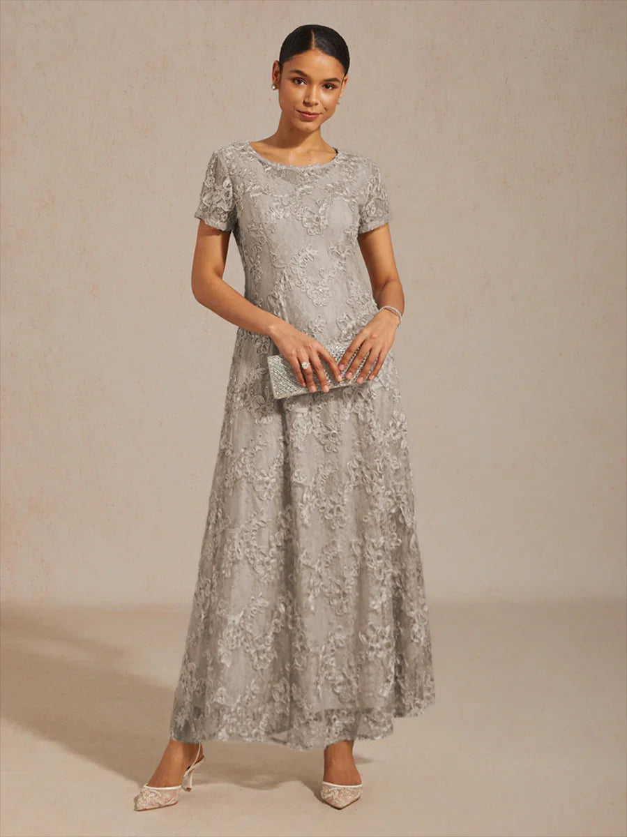 Rosette Lace A-Line Gown with Sequin Embellishment