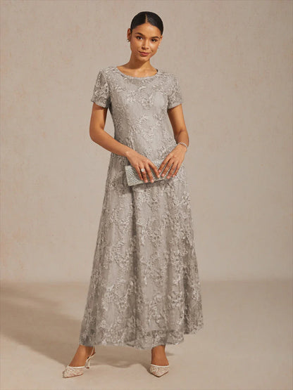Rosette Lace A-Line Gown with Sequin Embellishment