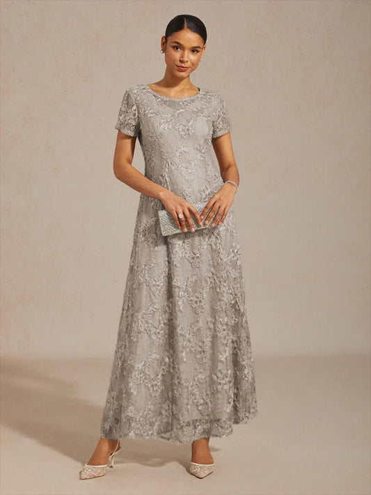 Robe Ligne A en Dentelle Ornée de Rosettes et de Sequins