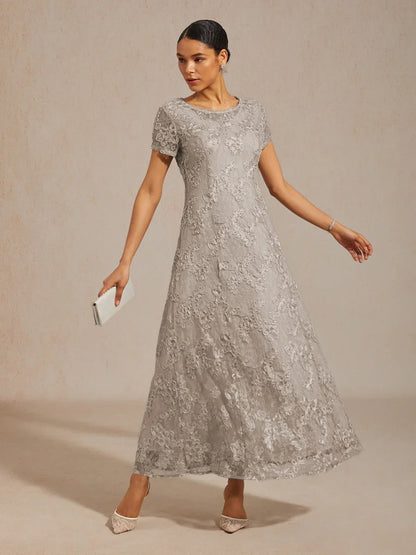 Rosette Lace A-Line Gown with Sequin Embellishment