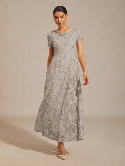 Rosette Lace A-Line Gown with Sequin Embellishment