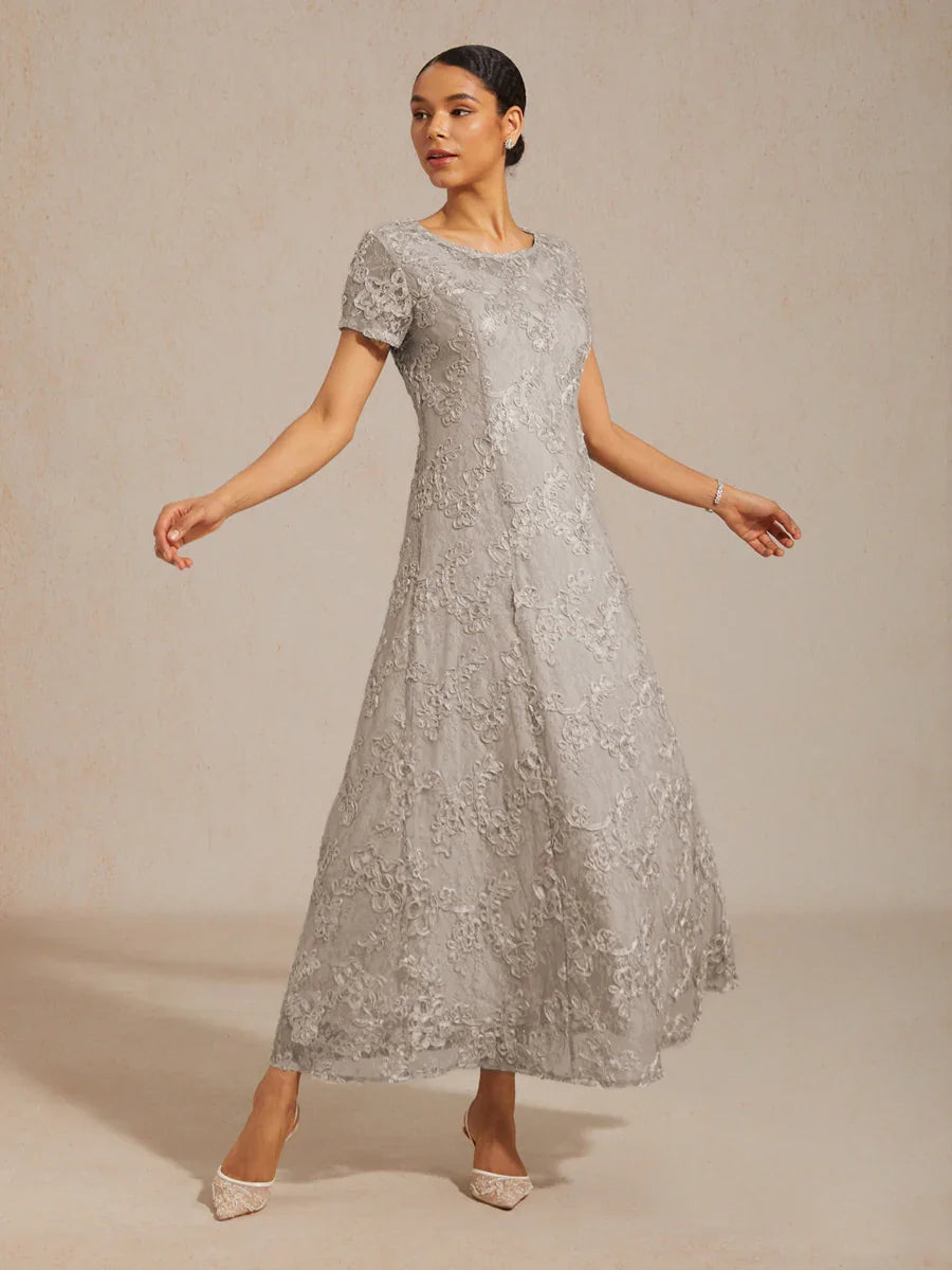 Rosette Lace A-Line Gown with Sequin Embellishment