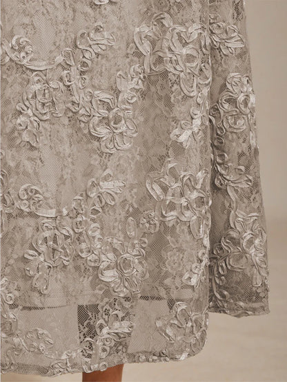 Rosette Lace A-Line Gown with Sequin Embellishment