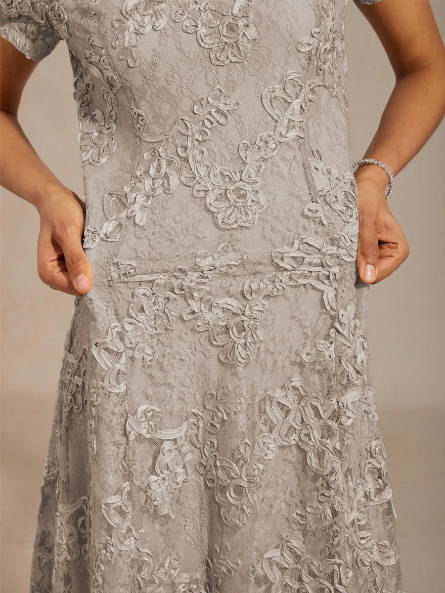 Rosette Lace A-Line Gown with Sequin Embellishment