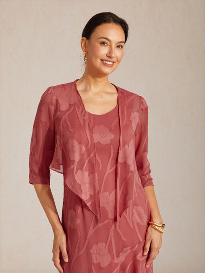 Floral Sheer Chiffon 3/4 Sleeve Shrug
