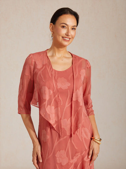 Floral Sheer Chiffon 3/4 Sleeve Shrug