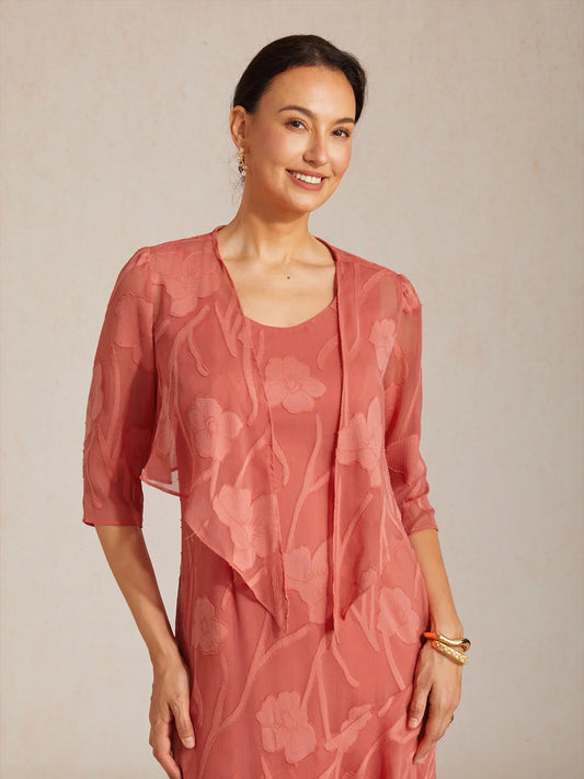 Floral Sheer Chiffon 3/4 Sleeve Shrug
