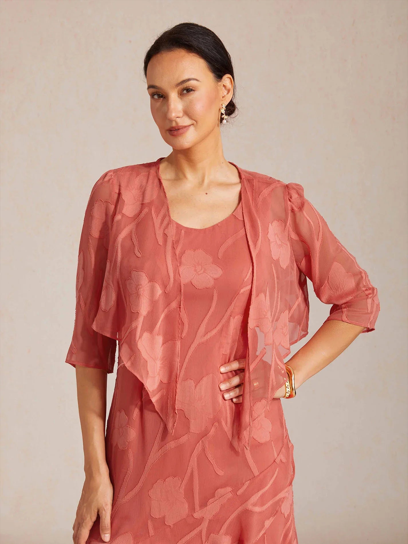 Floral Sheer Chiffon 3/4 Sleeve Shrug