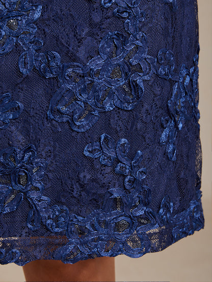 Rosette Lace Boat Neck A Line Dress