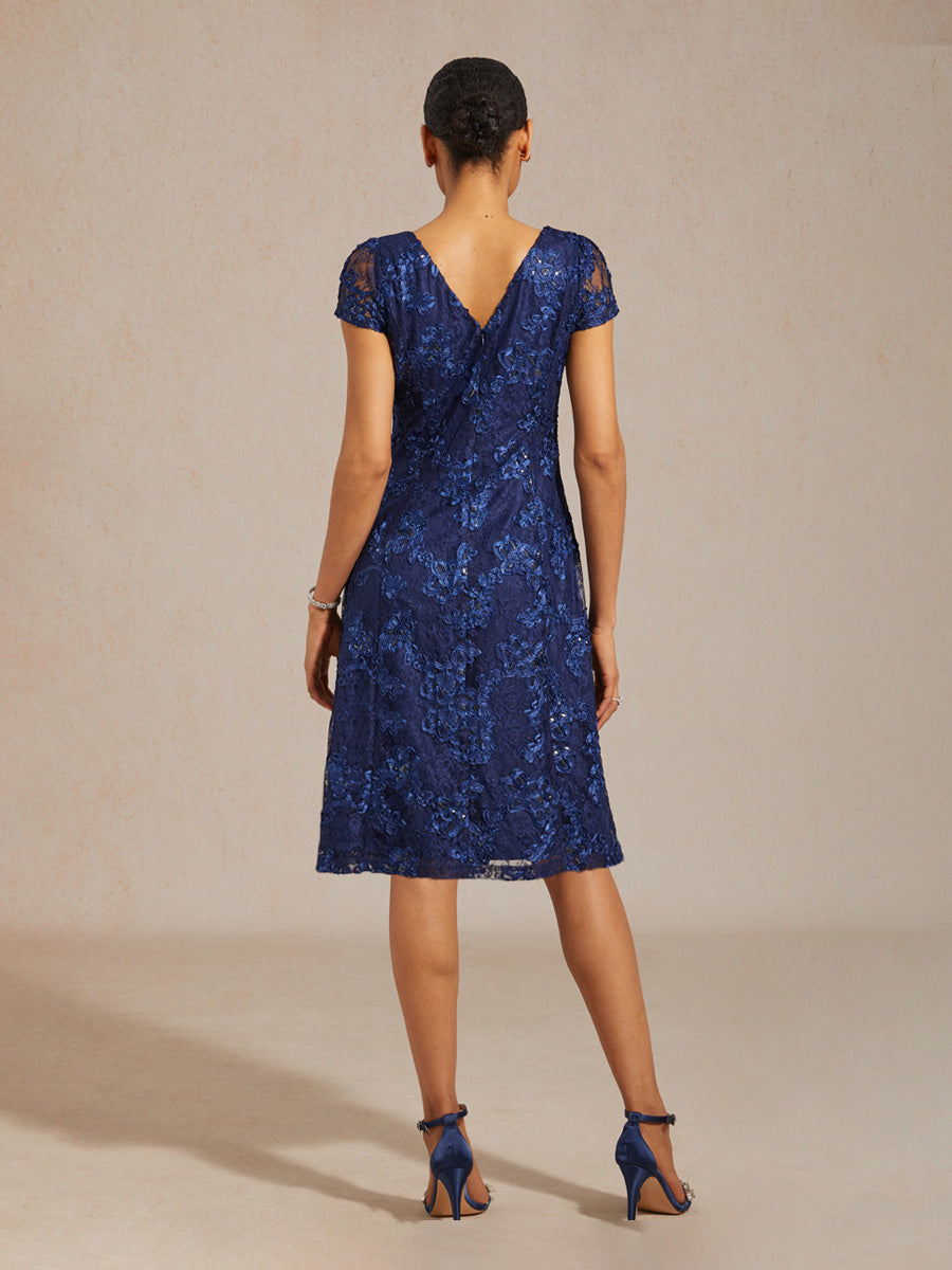 Rosette Lace Boat Neck A Line Dress
