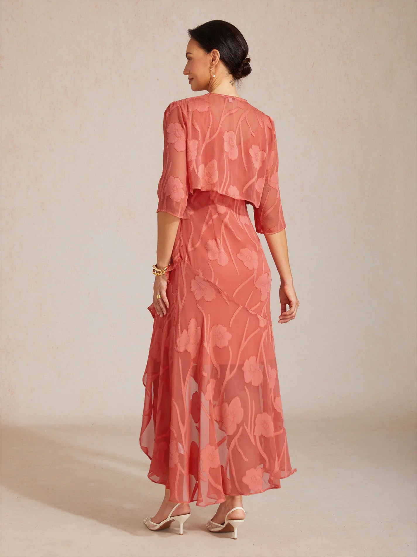 Floral Sheer Chiffon 3/4 Sleeve Shrug