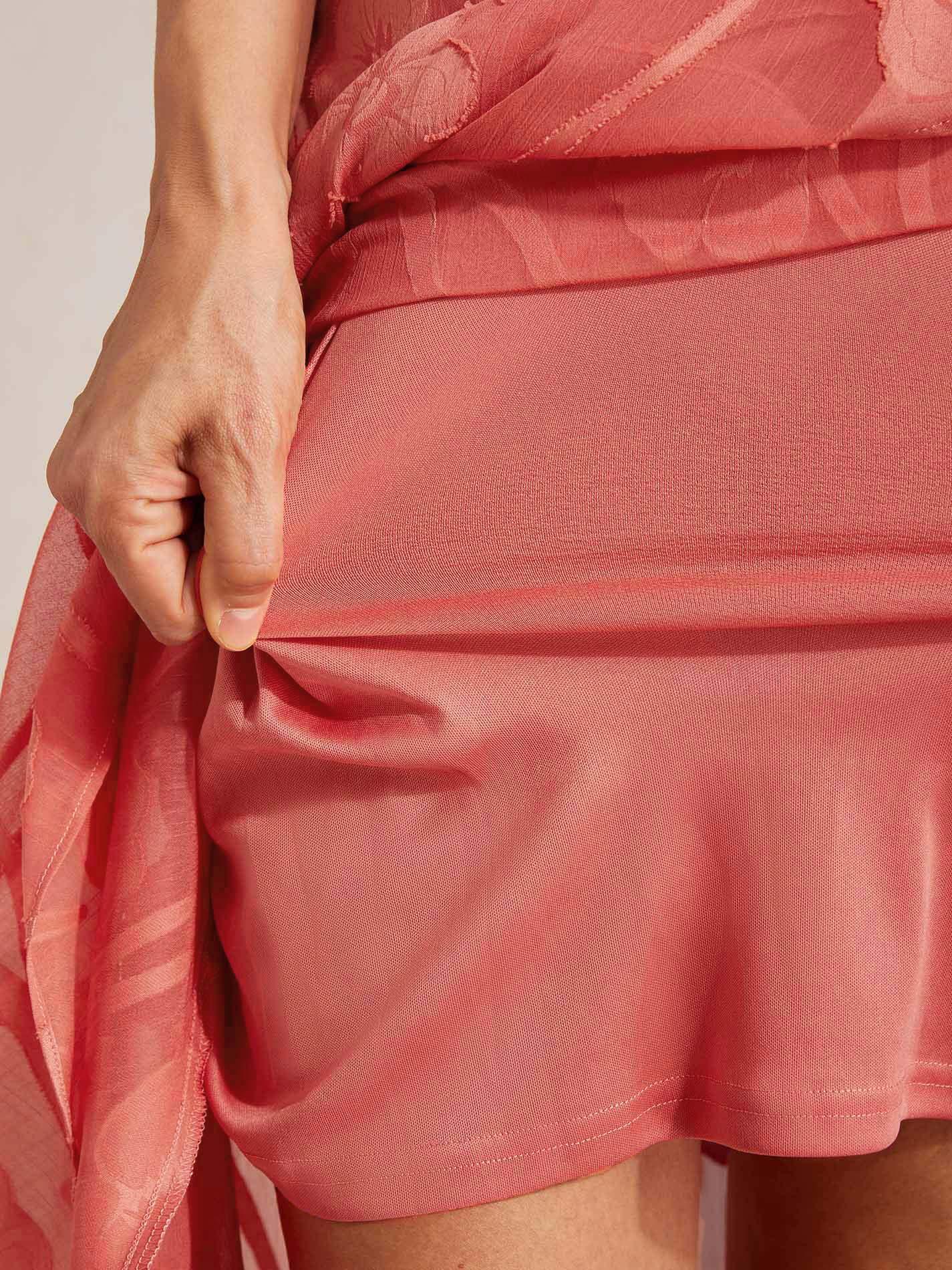 Ärmelloses Abendkleid aus Chiffon mit Blumenmuster und asymmetrischem Saum