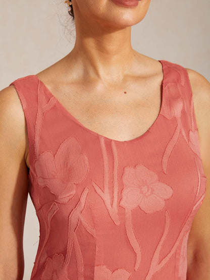 Ärmelloses Abendkleid aus Chiffon mit Blumenmuster und asymmetrischem Saum