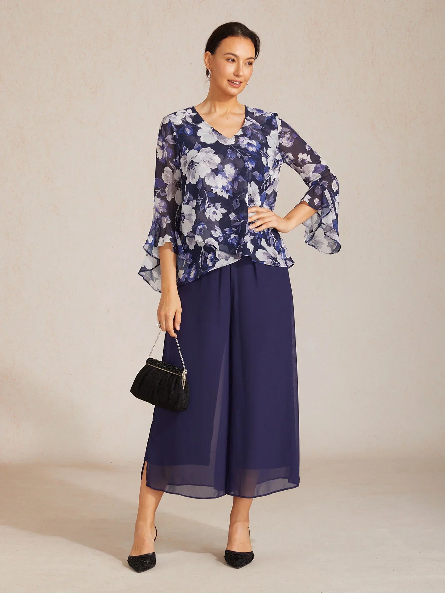 Elegant Boho chiffonbluse med volangerm