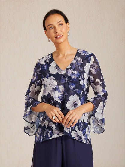 Elegant Boho chiffonbluse med volangerm
