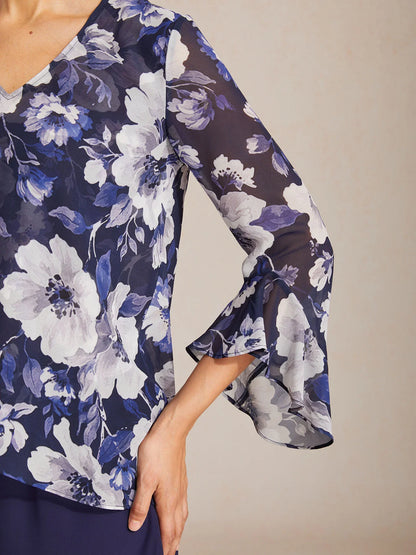 Elegant Boho chiffonbluse med volangerm