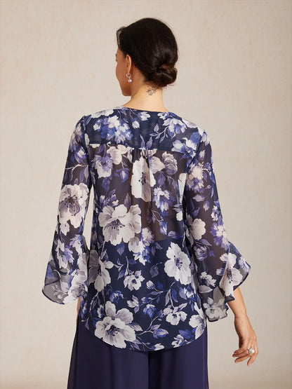 Elegant Boho chiffonbluse med volangerm