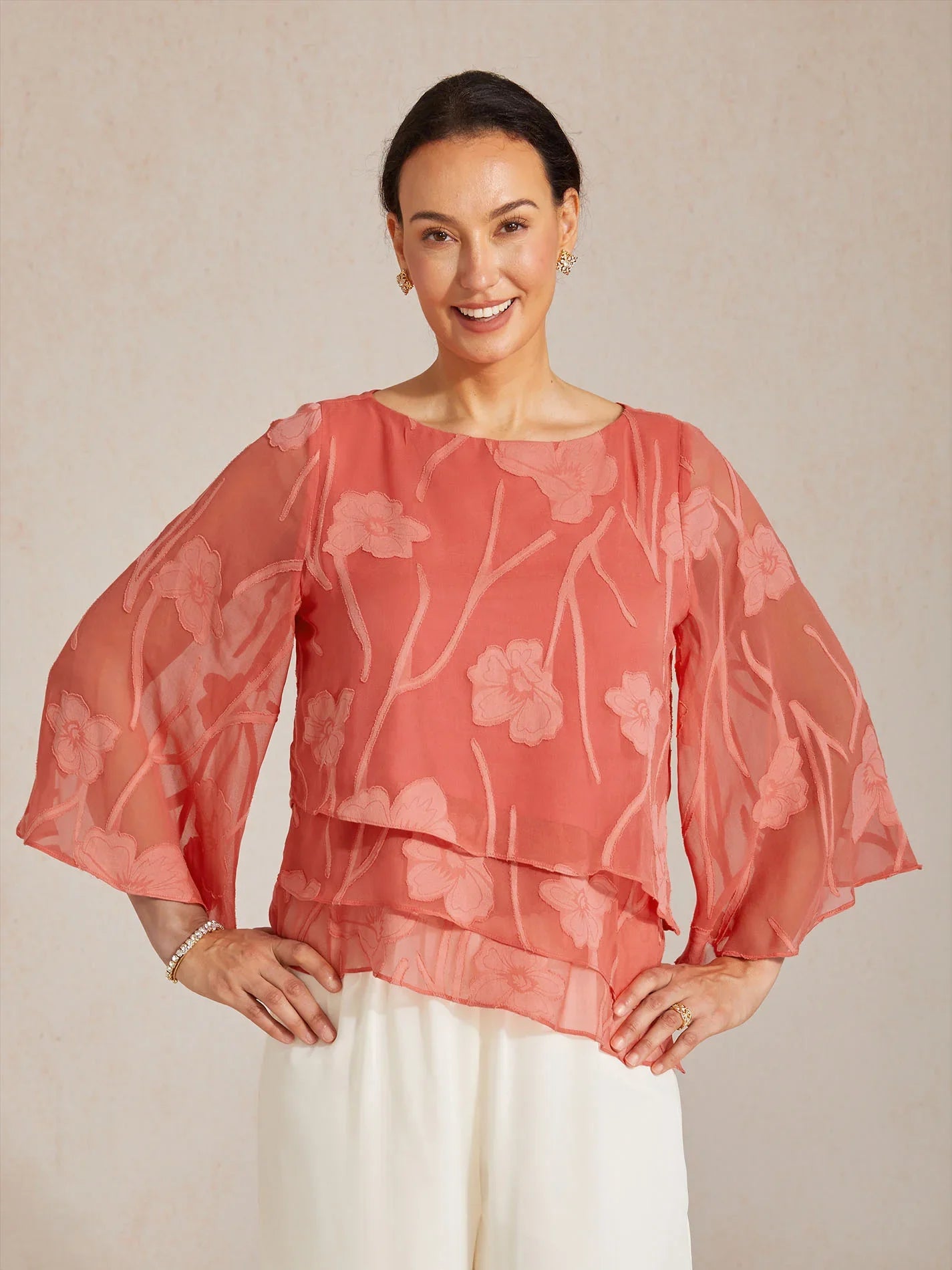Gelaagde Chiffonblouse met Bloemenprint