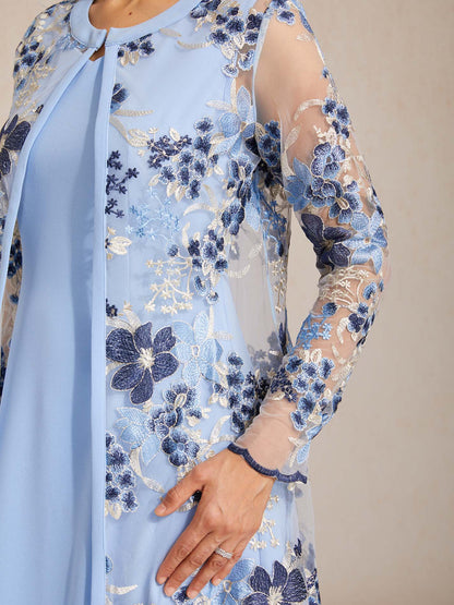 Lange Jacke aus Spitze mit Blumenstickerei