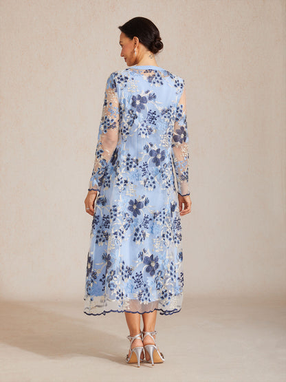 Lange Jacke aus Spitze mit Blumenstickerei