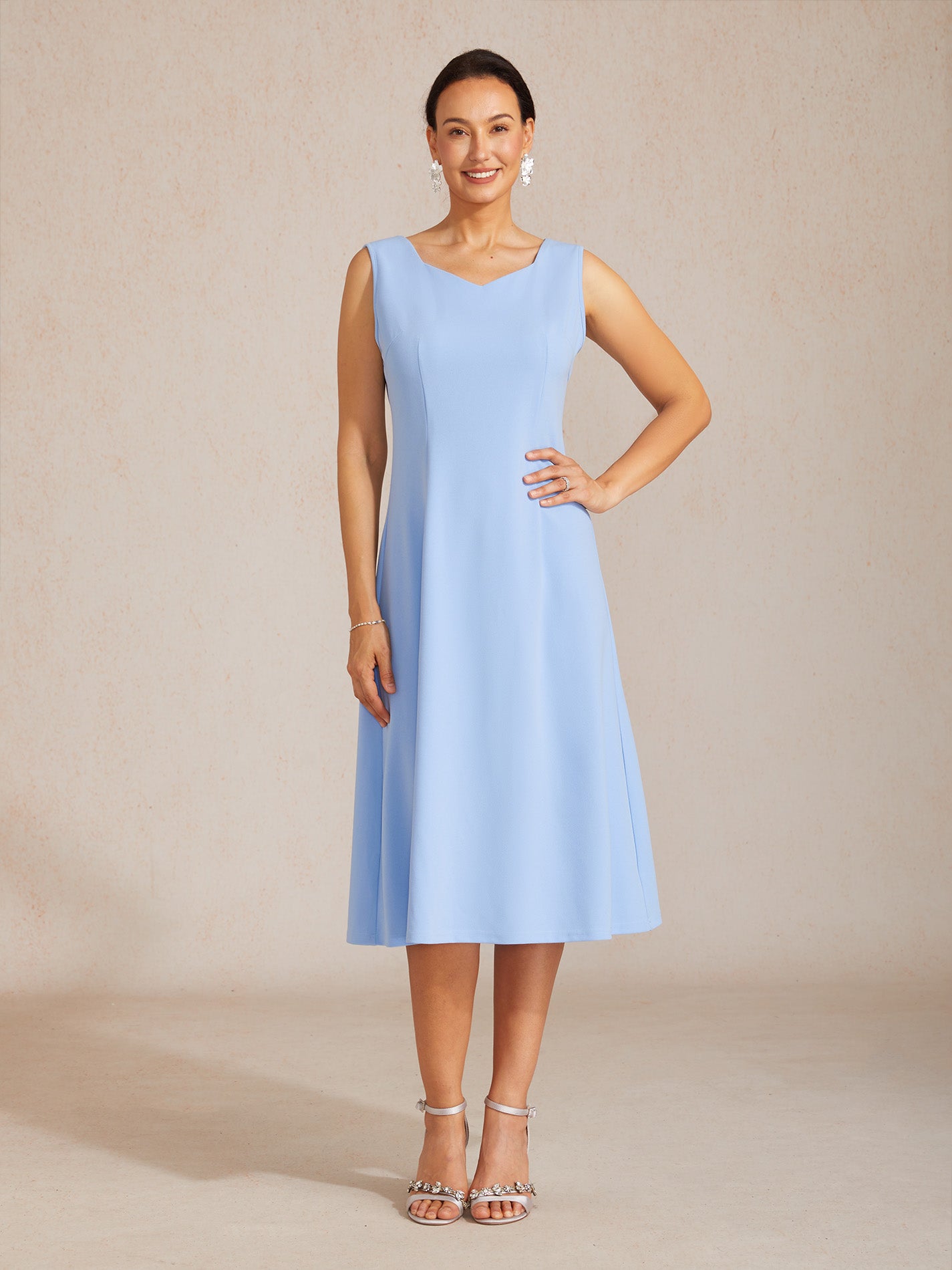 Women's Midi Dress Sheath Dress Elegant Daily Wedding Guest Date Solid Color Sleeveless Square Neck Sky Blue Women's Midi Dress Sheath Dress Elegant Daily Wedding Guest Date Solid Color Sleeveless Square Neck Sky Blue